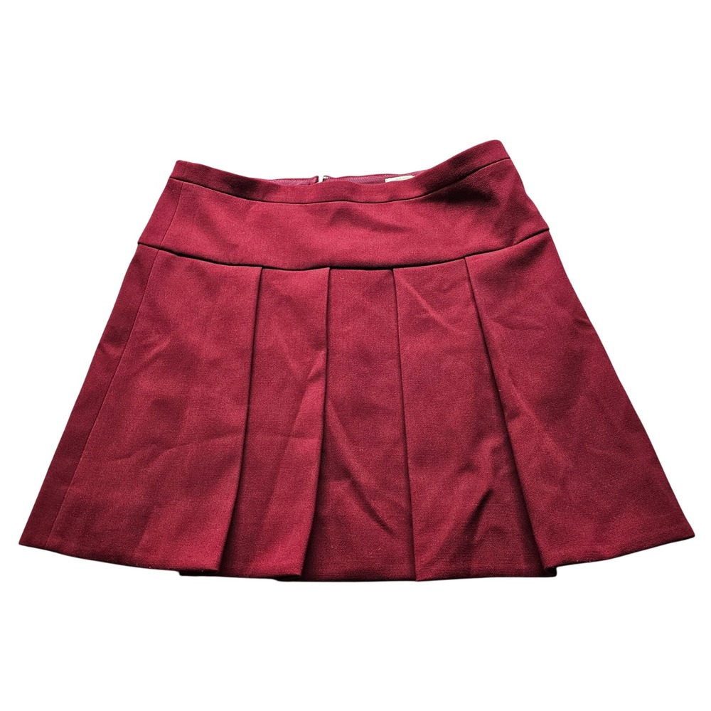 J.Crew Pleated Mini Skirt Women 10 Burgundy Red A-Line Textured Preppy Classic